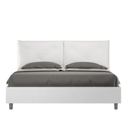 Letto Matrimoniale 160x200 cm con Rete e Contenitore Struttura Bianco Frassico con Cuscini in Similpelle Egos Appia