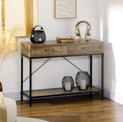 Tavolo consolle industriale con 2 cassetti e ripiano 100x35x76;5 cm marrone nero