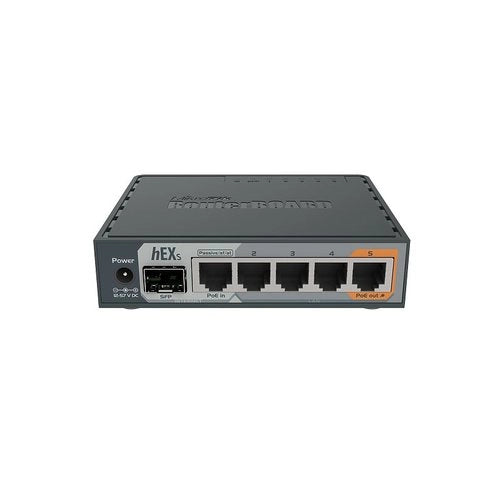 Routerboard mikrotik hex s dual core880mhz mhz cpu,256mb ram,5p gigabitlan,sfp,usb,poe-out on port5,routeros l4,plastic case,psu - RB760IGS