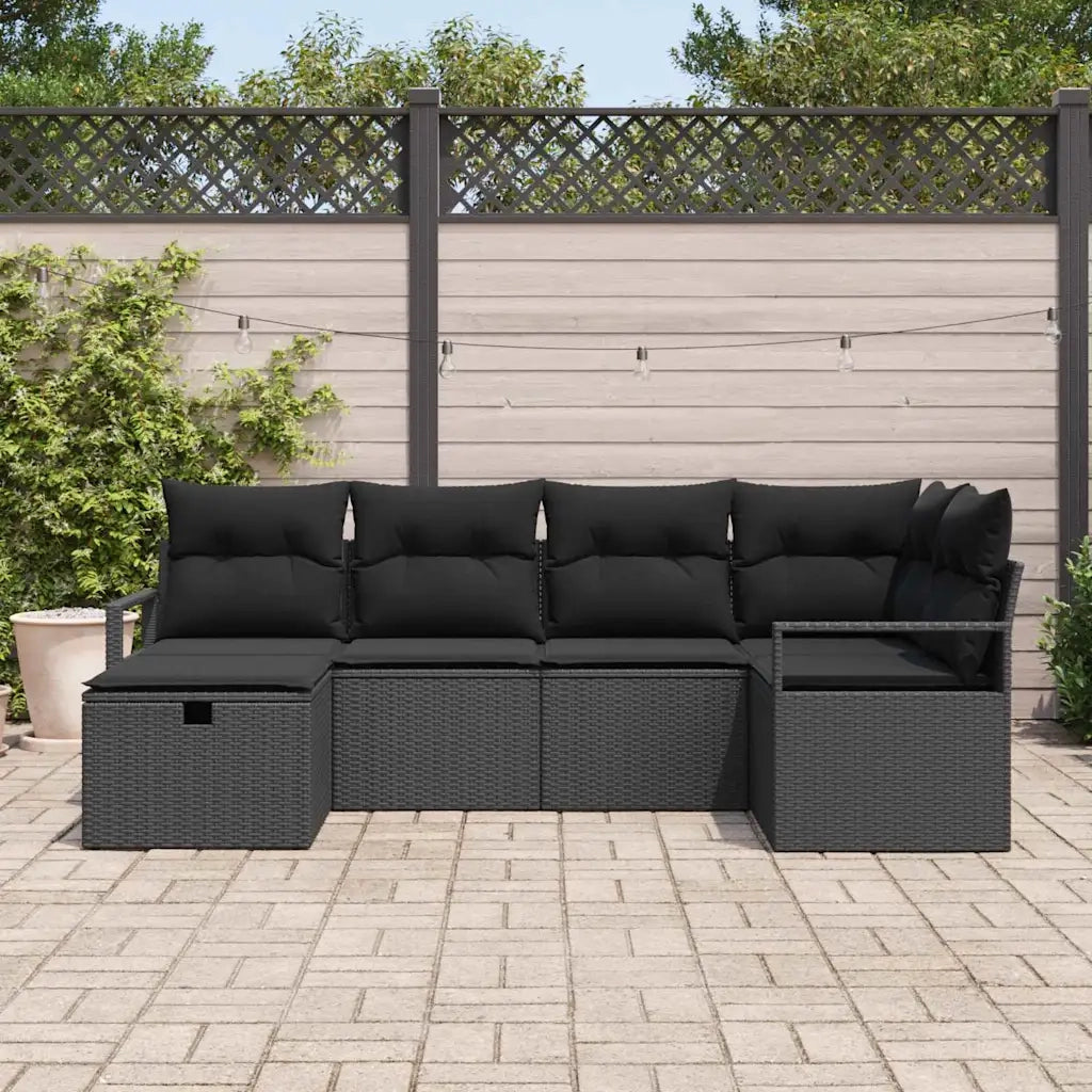 Set di divani con cuscino con archiviazione Nero polyrattan