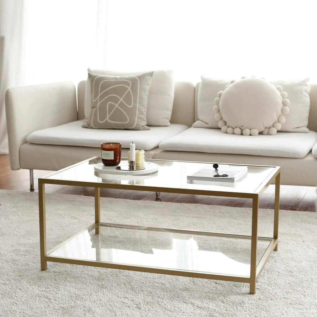 Mina, Tavolino da Salotto Cassetti, 90x60x40h cm oro