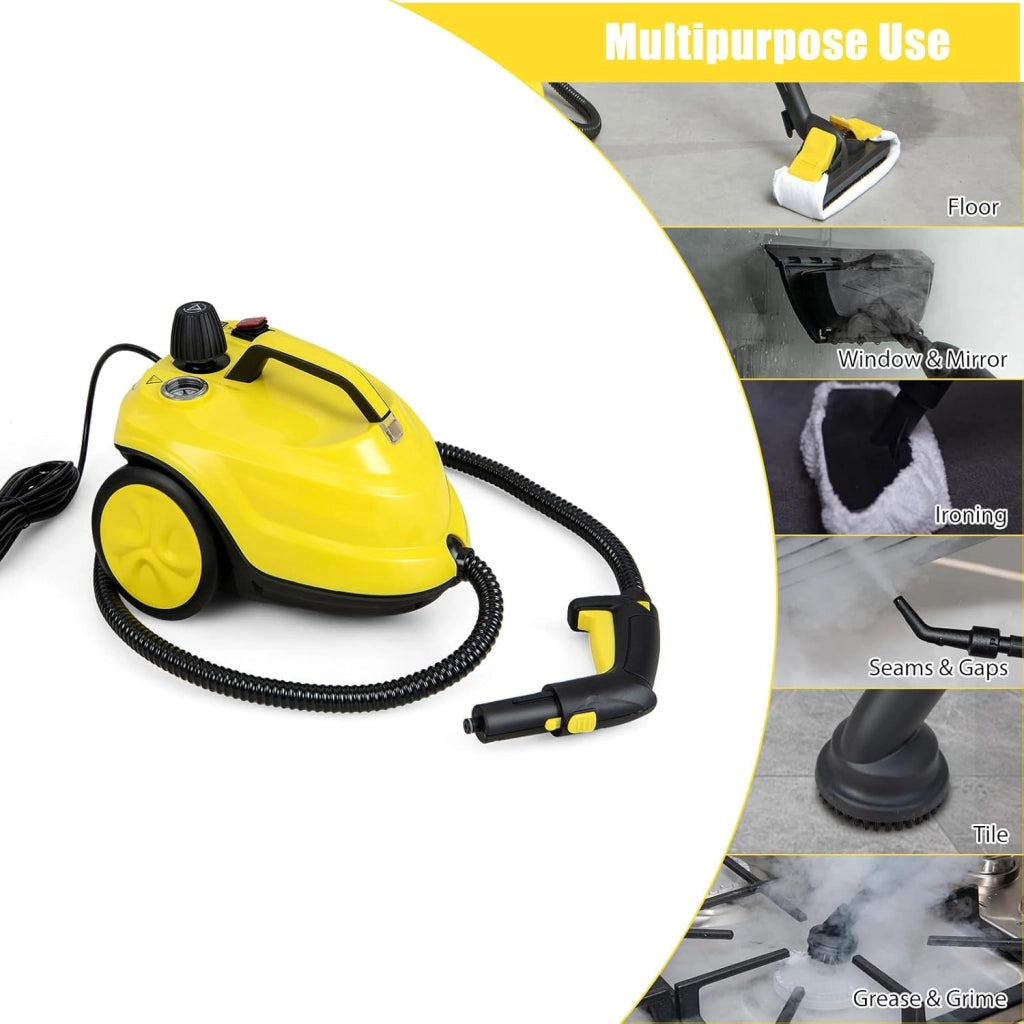 Potente Pulitore a Vapore 2000W, 14 Accessori, Pressione Massima 5 Bar, Temperatura 160℃, Riscaldamento Rapido 8 Minuti, Serbatoio 1,8L, per Pavimenti, Divani, Cucina, Superficie 108 m² (Giallo)