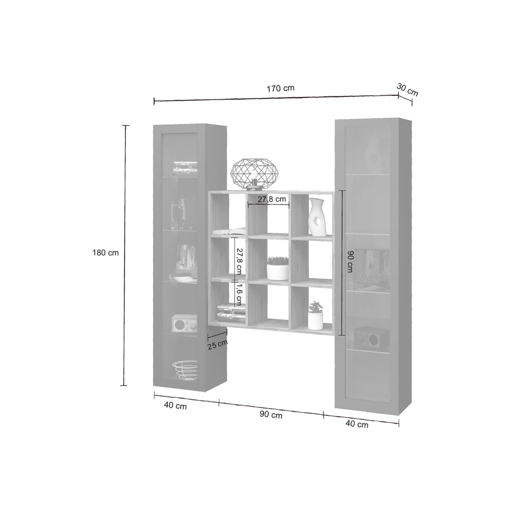 Mobile Espositore Felice, Vetrina 14 Ripiani Made in Italy, 30x40x180h cm Nero Antracite