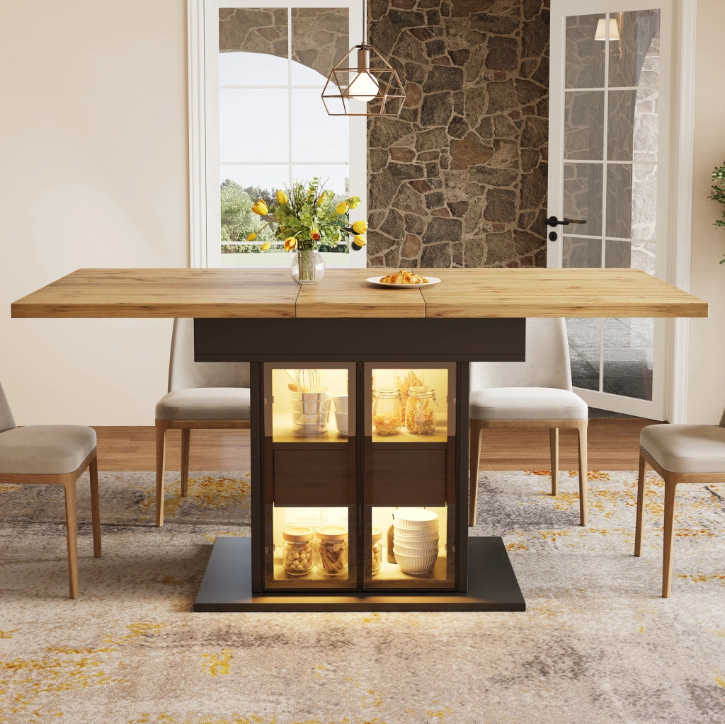 Tavolo da pranzo estensibile nero 110-140 cm con contenitore e LED RGB