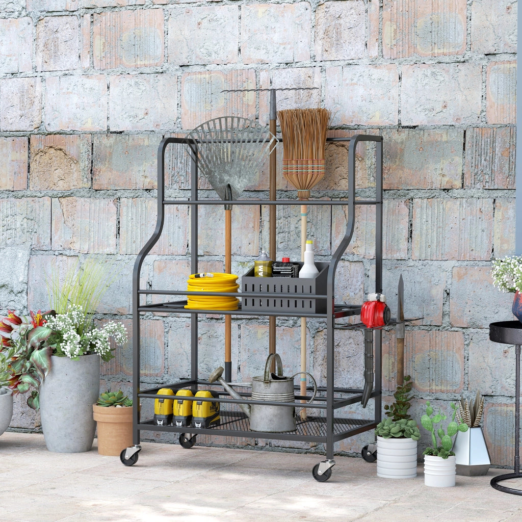 Organizzatore per attrezzi da giardino 3 livelli ¨C zephmum ¨C 77x40x97 cm nero