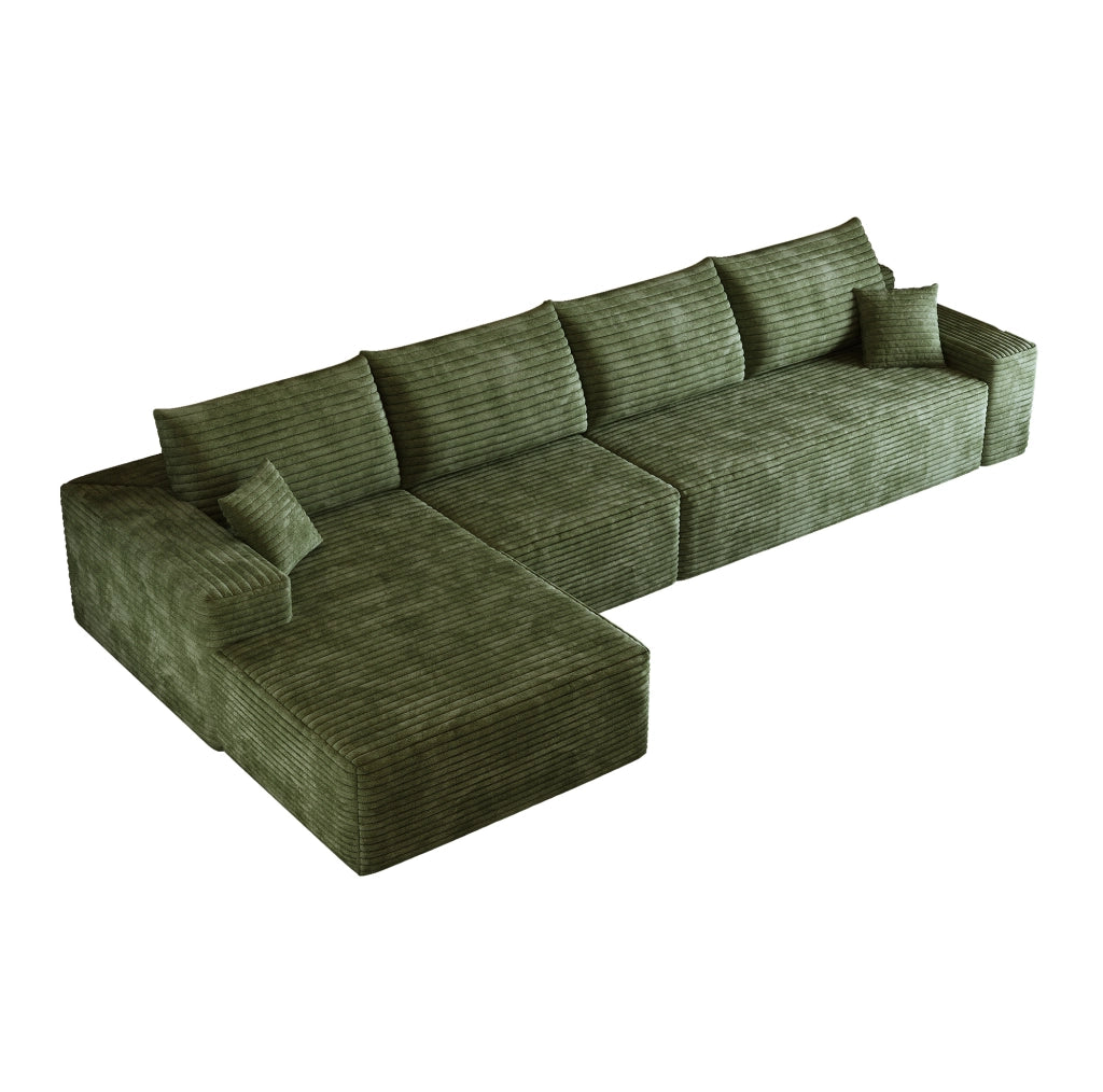 Divano in tessuto a coste verde 340 × 175 × 83 cm