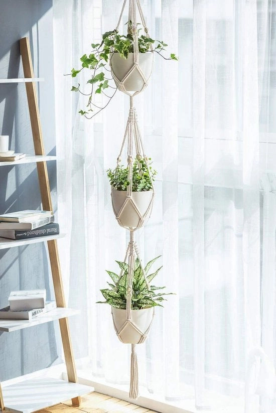 Tre Livelli di Sostegno per Piante Sospese - Decorativo Supporto per Vaso in Cotonato per Esterno Decorazione di Casa