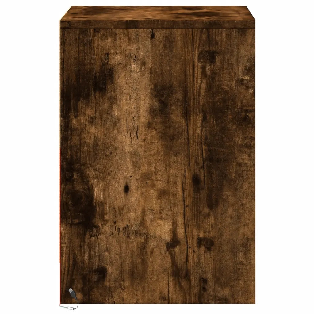 Comodini con Luci LED 2pz Rovere Fumo in Legno Multistrato