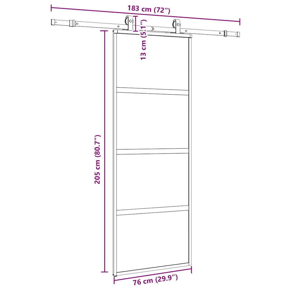 Porta Scorrevole Set Ferramenta Nera 76x205 cm Vetro Temperato 3375829