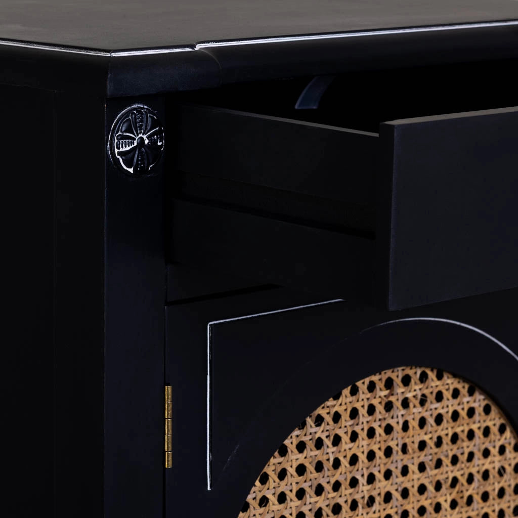 Tavolino in legno laccato nero con griglia 46x36x68h cm