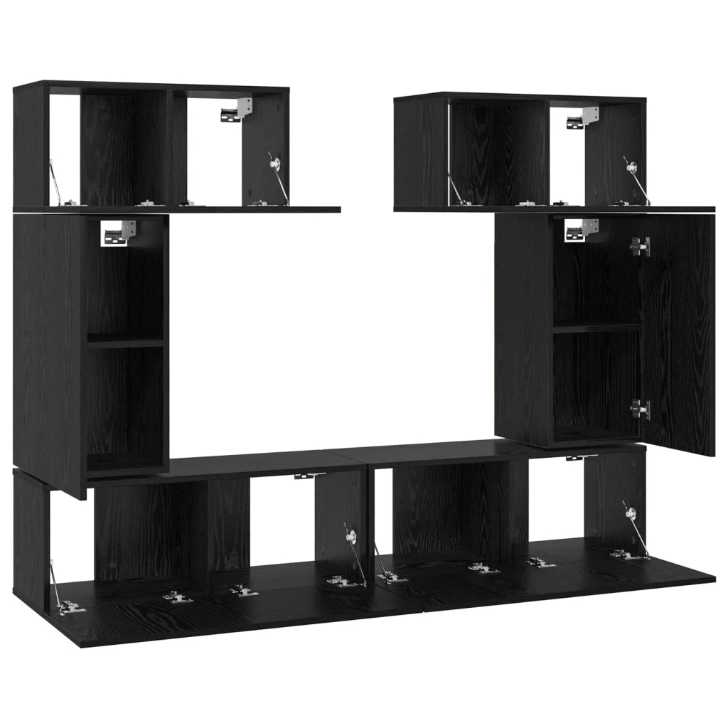 Set mobile TV 6 pz-Credenza per TV Rovere Nero Legno multistrato 668505