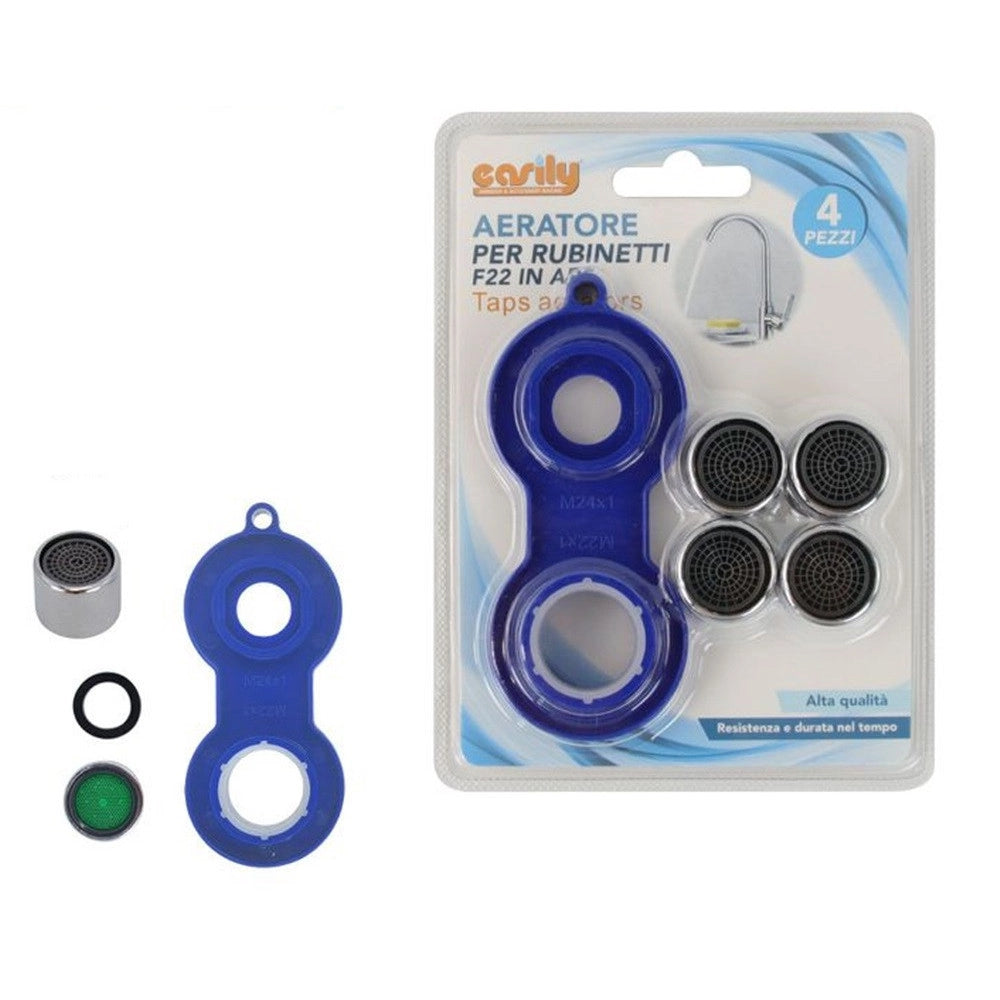 Trade Shop - Set 4 Pezzi Aeratore Per Rubinetti F22 In Abs Filtro Rompigetto Con Chiave 59034 -