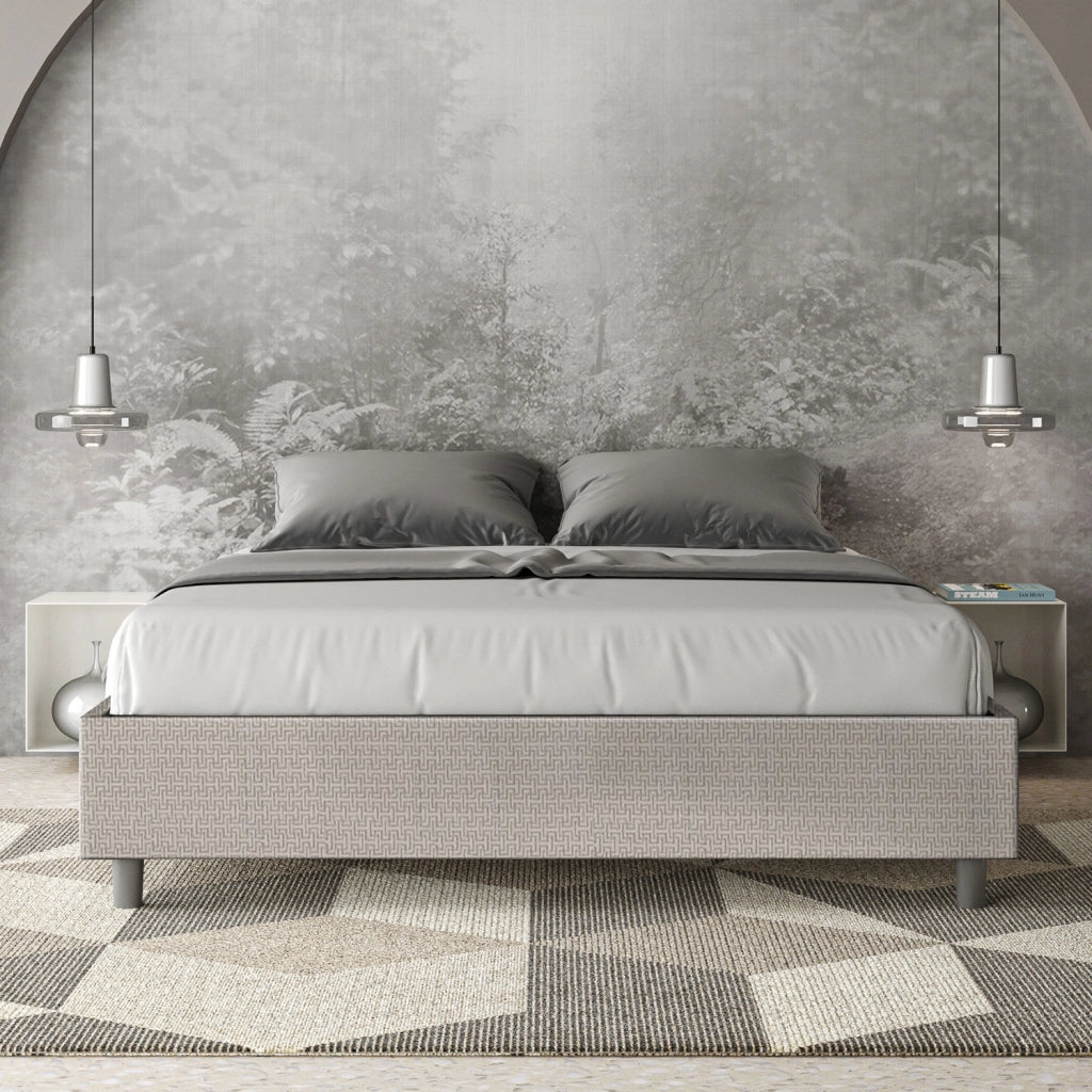 Letto Matrimoniale 160x190 cm con Rete e Contenitore Giroletto con Alzata Comoda Imbottito in Tessuto Labirinto Azelia