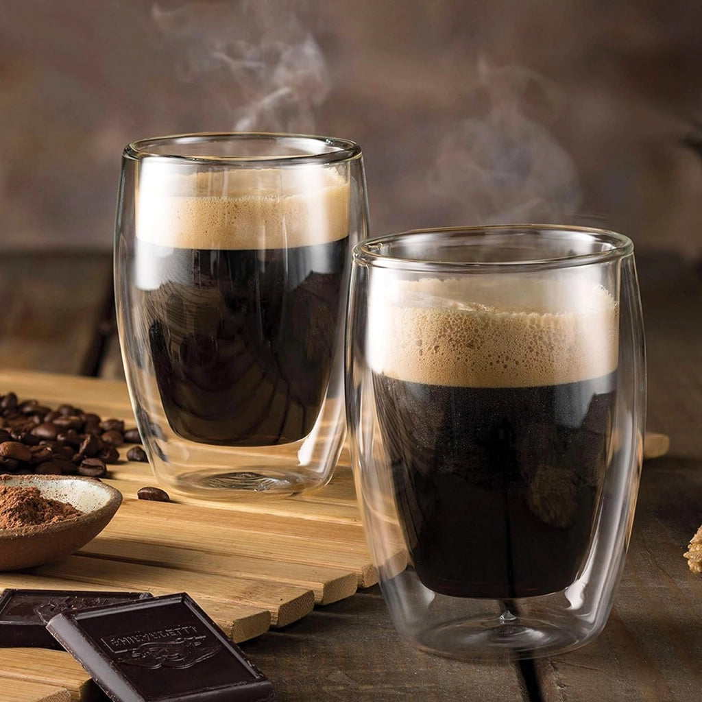 Set di 2 bicchieri per bevande a doppia parete da 350 ml in vetro borosilicato Trasparente Cheffinger