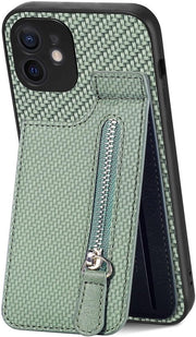 Portamonete pieghevole per iPhone 12 - Portafoglio con chiusura a rits e supporto per la carta di credito - Protezione schocchi - Funzione di sostegno per la posizione - Portamonete pieghevole con funzione di sostegno per la posizione.