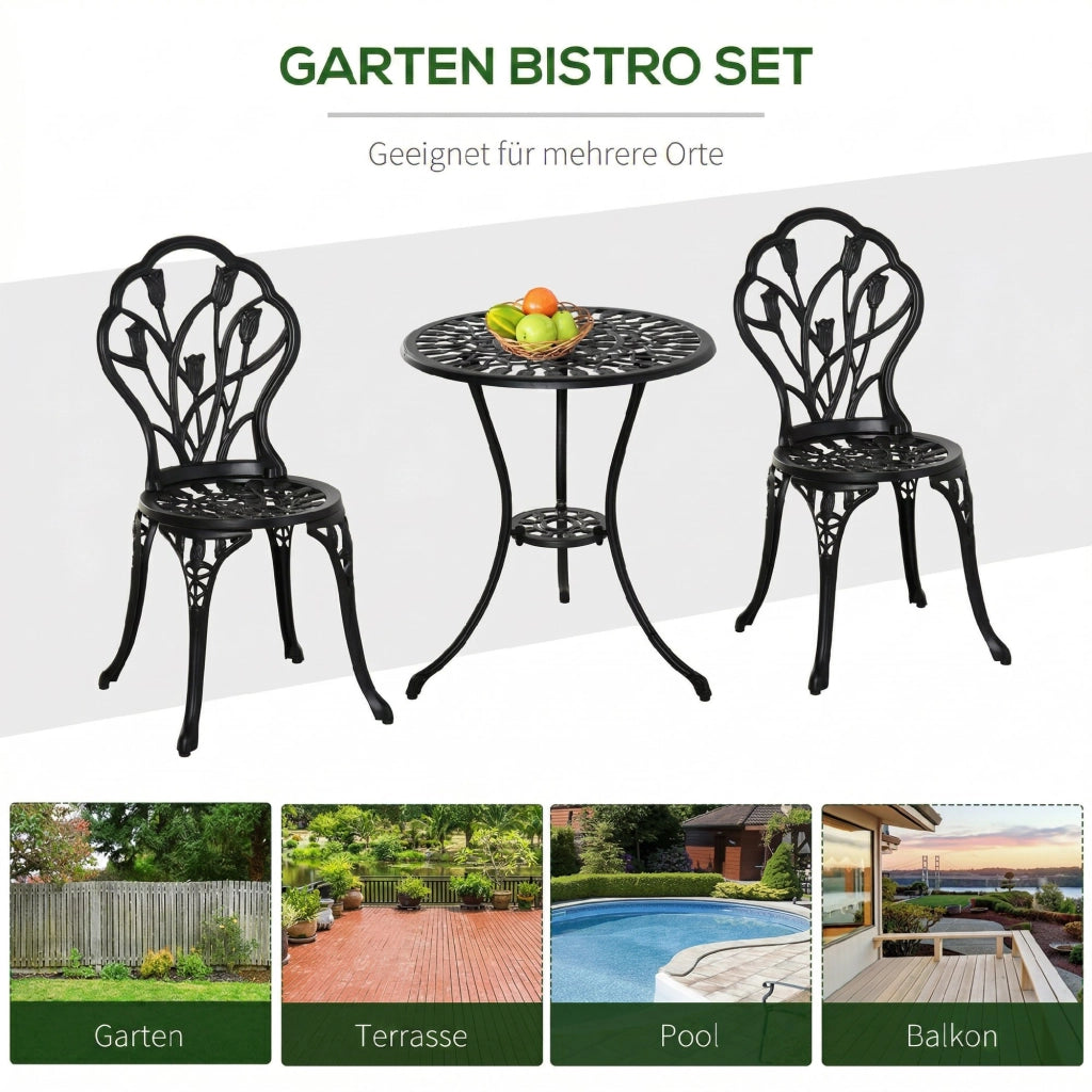 Set tavolo e sedie da giardino 2 posti ¨C zephmum ¨C alluminio nero