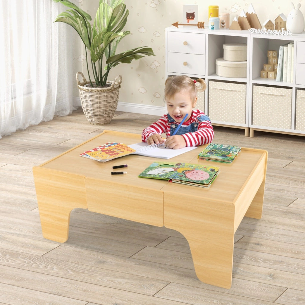 Set di trenini in legno con tavolo reversibile e staccabile cassetto capiente-Tavolo da gioco per bambini 84 Pezzi