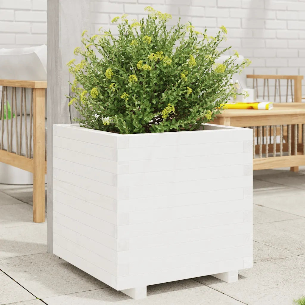 Fioriera da Giardino-Vaso da Esterno Bianca 50x50x49,5cm Legno Massello di Pino 296289