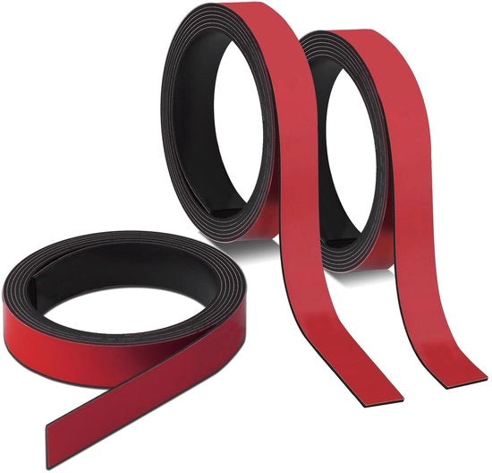 3 Strisce Magnetiche Rosse | ca. 1 cm x 1 m striscia magnetica per il segnalamento e la divisione su lavagne bianche, scaffalature di archiviazione, calendari | etichette magnetiche |