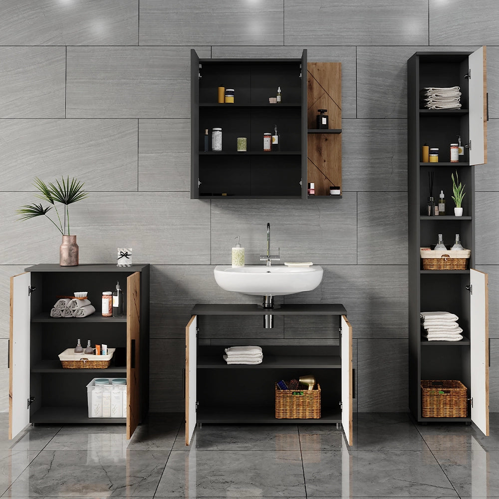 Vicco Set di mobili da bagno Antracite/Artisan 4 parti