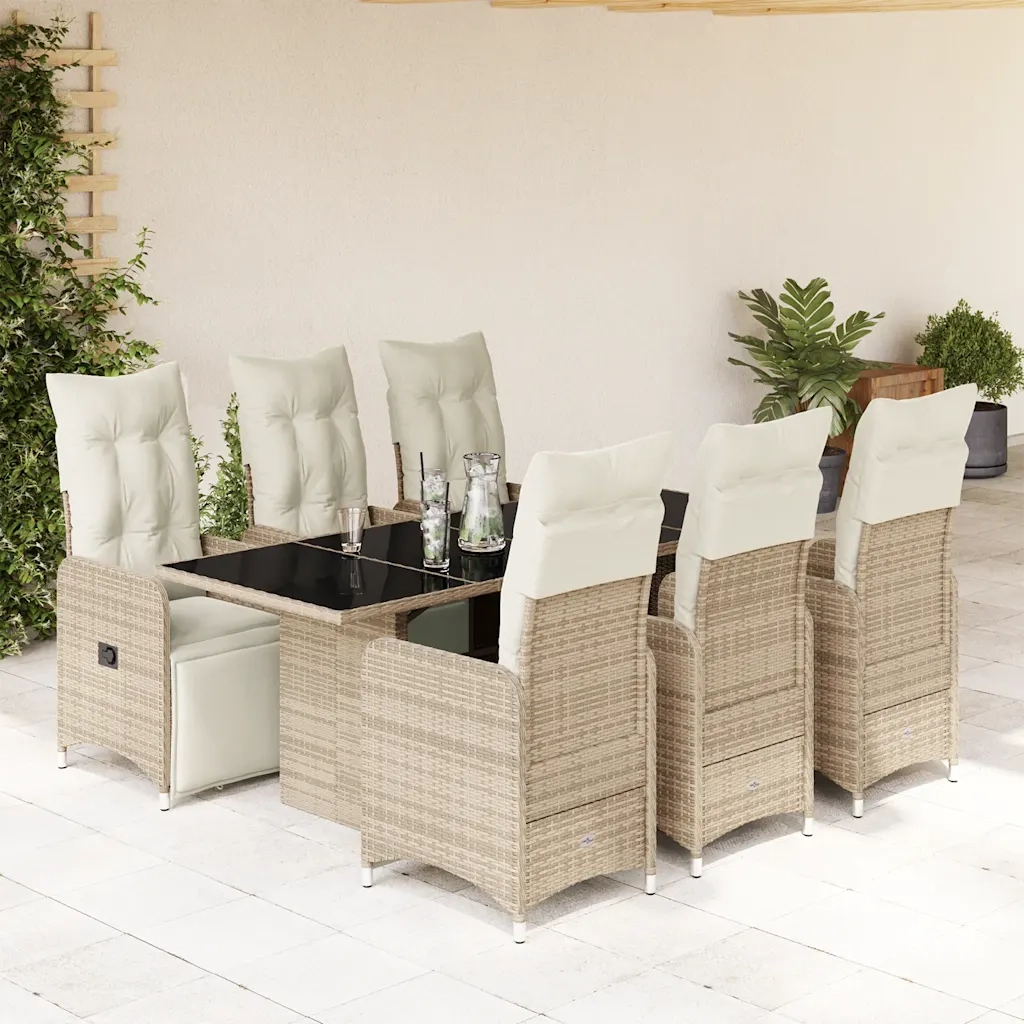 Set BistrÃ² da Giardino 7 pz con Cuscini in Polyrattan Marrone
