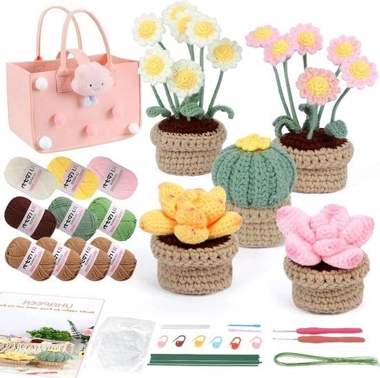 Set di Crochet per Principianti - Set di Yarn per Principianti Fiori DIY Maglia Set - Video di Istruzioni Passo dopo Passo Regalo per Adulti e Bambini