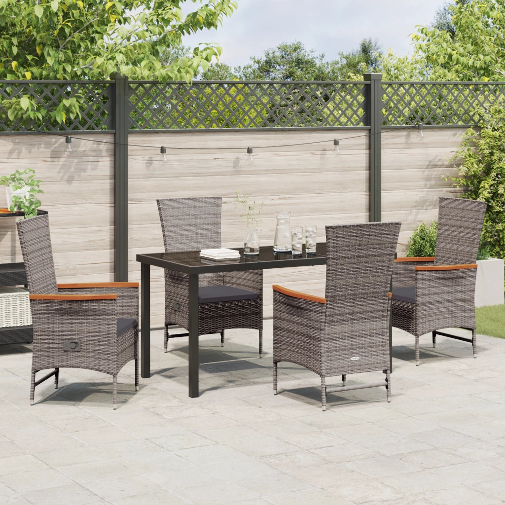 Set da Pranzo da Giardino 5 Pezzi con Cuscini Grigio Rattan Poliolefinico