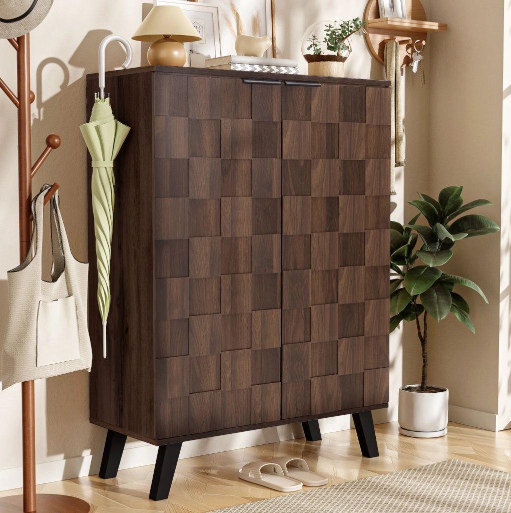Armadio portascarpe moderno 80 x 35;5 x 110 cm in truciolare effetto legno scuro; con ripiani regolabili