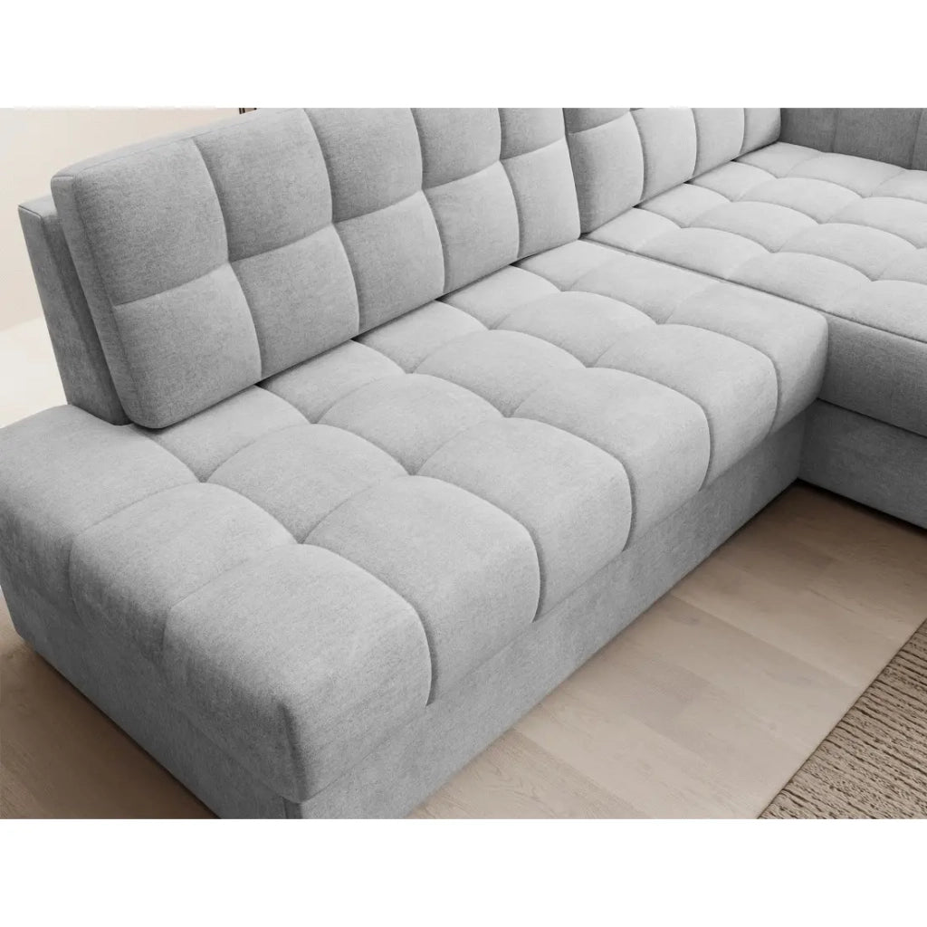 Divano angolare trasformabile CUBITO grigio 240 cm con contenitore e letto