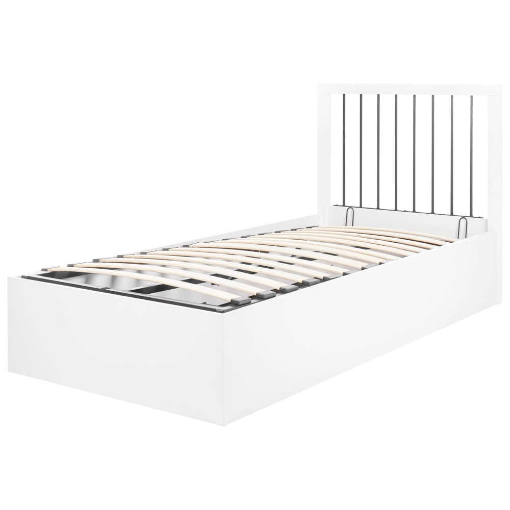 Letto singolo contenitore in legno bianco con doghe in legno 90 x 200 cm cameretta camera degli ospiti