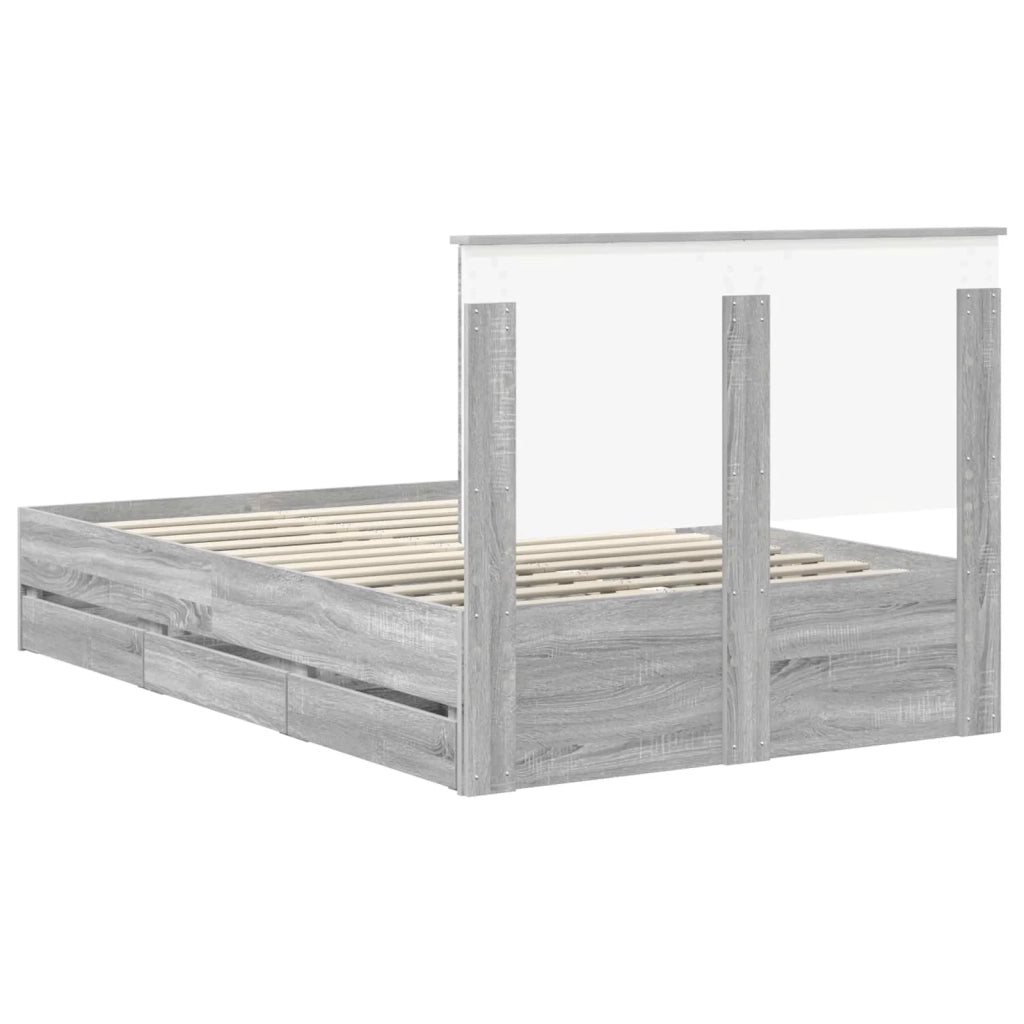 Struttura del letto con cassetto-Giroletto con contenitore-Rete del Letto Grigio Sonoma 120 x 190 cm 169554