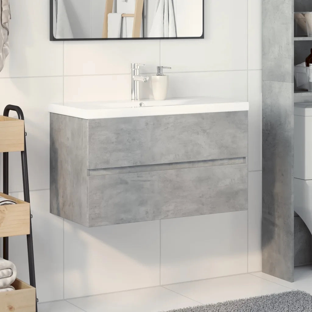 Set Mobili da Bagno 2 pz Grigio Cemento in Legno Multistrato