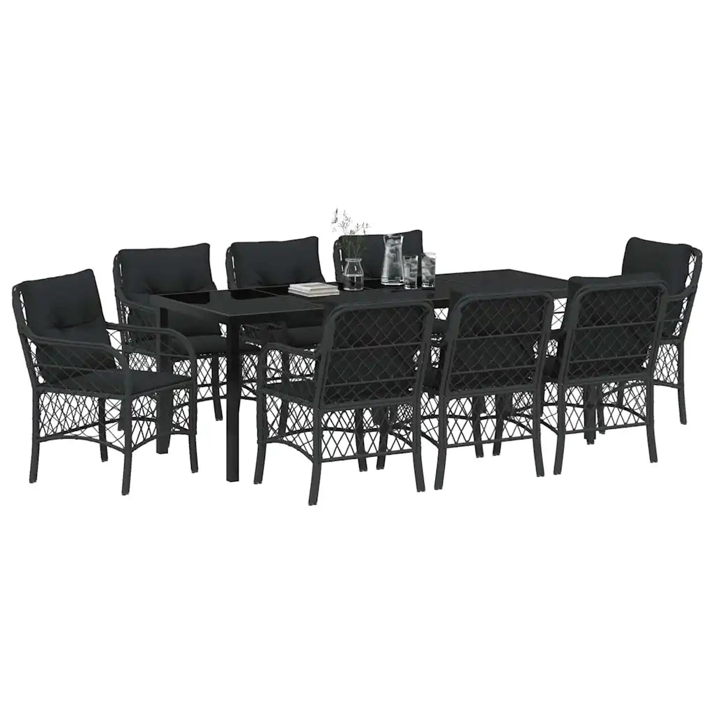 Set da Pranzo per Giardino con cuscino 9 pcs Nero polyrattan 3380210