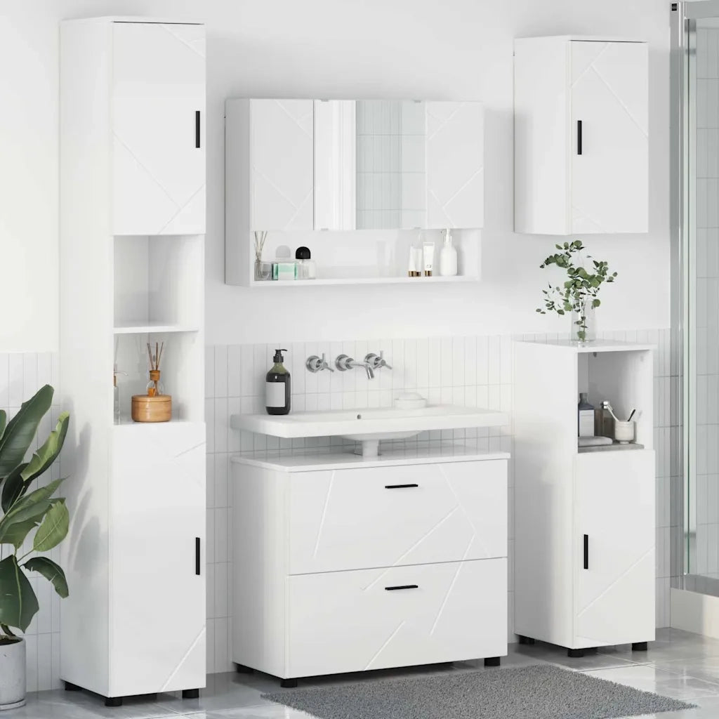 vidaXL Set di mobili per il bagno 5 pcs Bianco lucido 30 x 35 x 192 cm