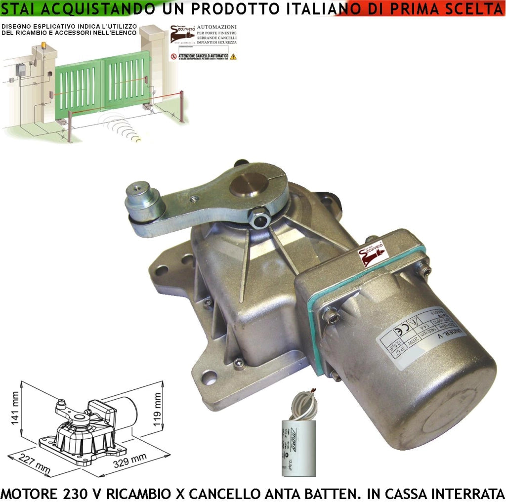 Motore Under 230 V Struttura Pressofuso in Alluminio Ingranaggi in Metallo Ricambio Per Cassa Interrata Con Sblocco a Chiave Concello Automatico Anta Battente 2,5 MT Lavoro Intensivo Forza 250 Nm IP67