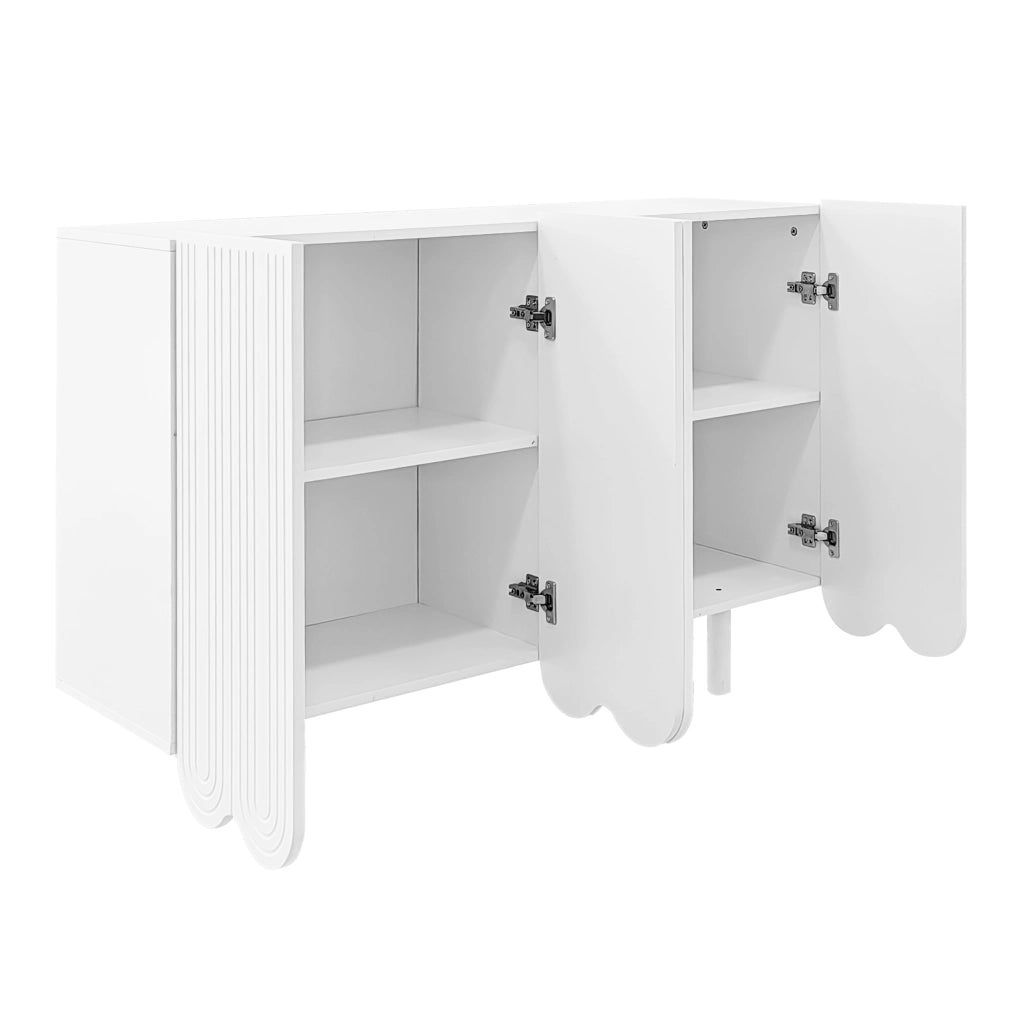 Credenza a 4 ante con intagli a goccia e cerniere ammortizzate in MDF bianco 120 × 37,5 × 80,8 cm