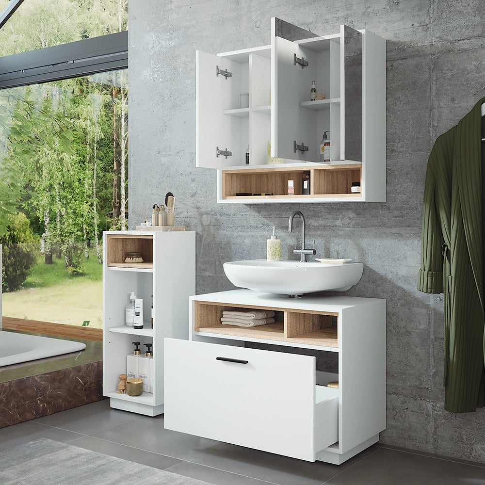 Vicco Set di mobili da bagno Bianco/Sonoma 3 pezzi con unità midi