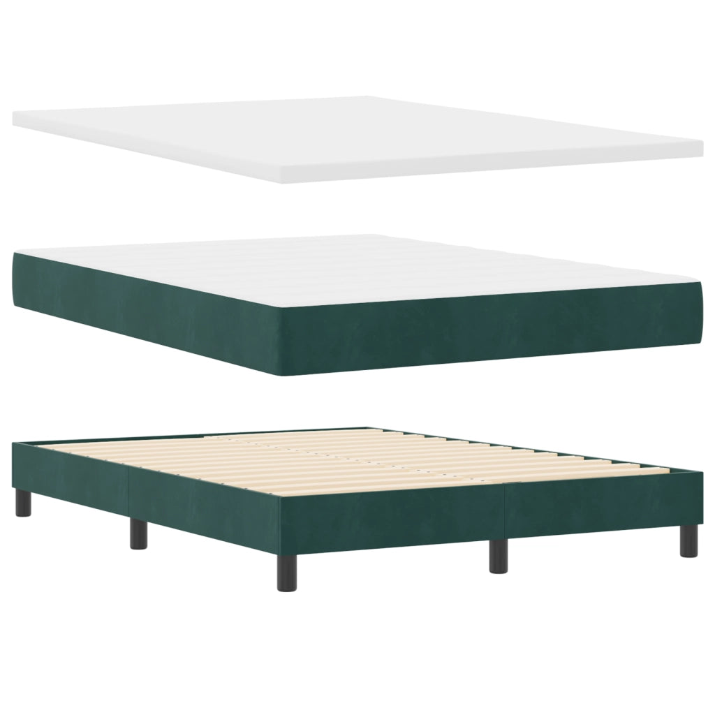 Letto Box Spring con Materasso e LED Verde Scuro 140x190 cm Velluto