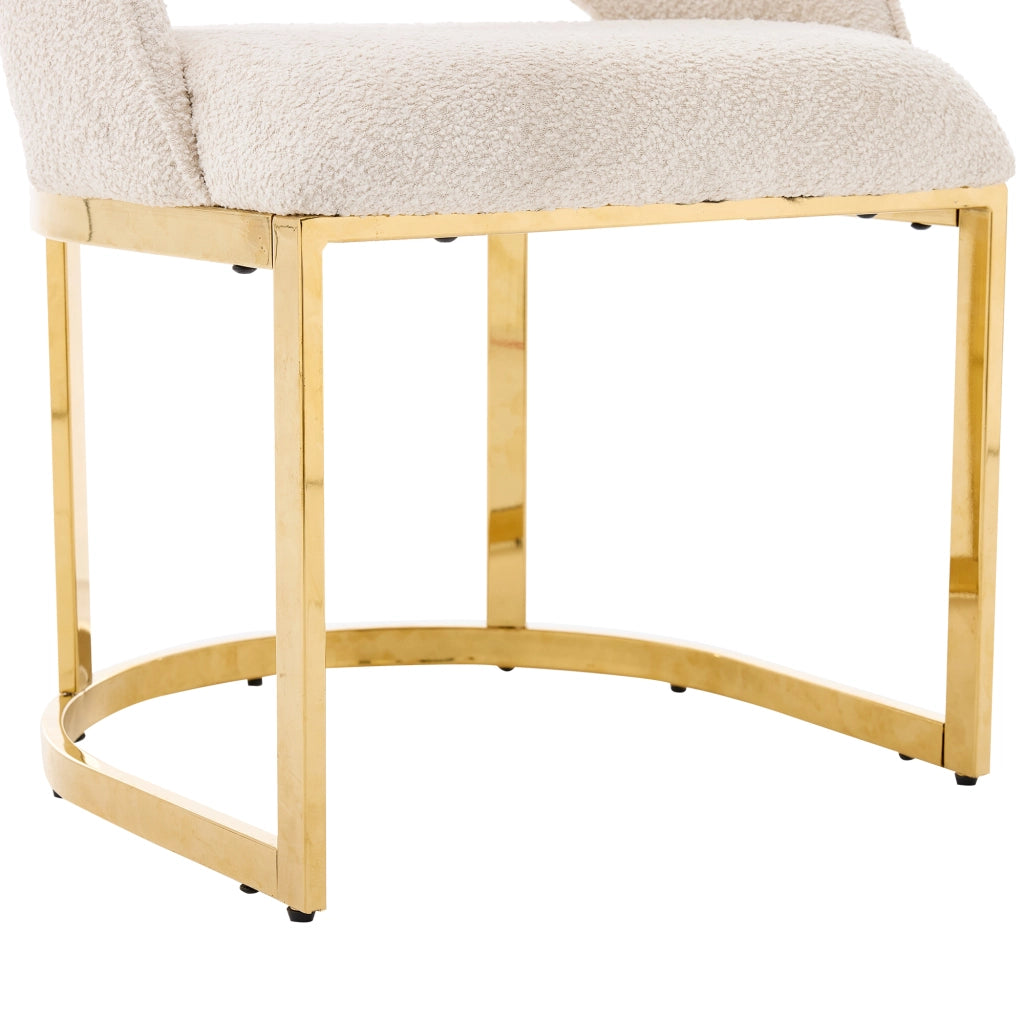 Set di 2 sedie da pranzo in bouclé beige e oro con gambe metalliche galvanizzate