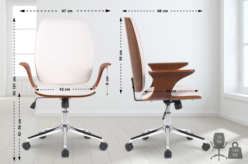 Sedia da ufficio Burbank con schienale Noce/bianco,Finta pelle