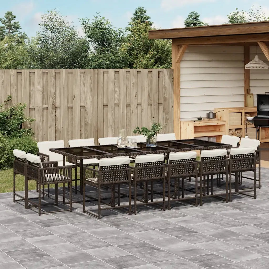 Set da Pranzo da Giardino 15 pz con Cuscini Marrone Polyrattan 3211593