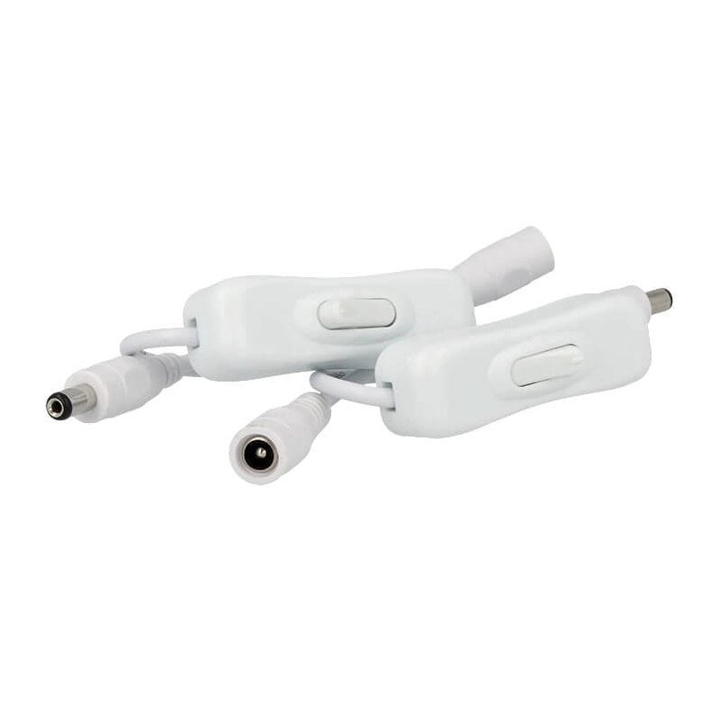 2 PZ Interruttori ON OFF Bianchi con Cavo Presa Femmina e Spina Maschio DC JACK 5,5mm x 2,1mm