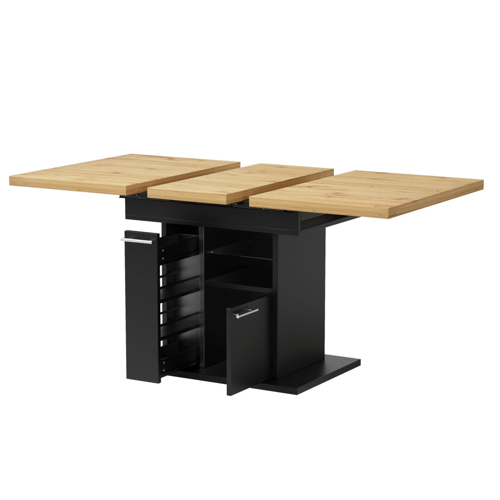 Tavolo da pranzo allungabile con LED multicolore e vano contenitore, MDF nero