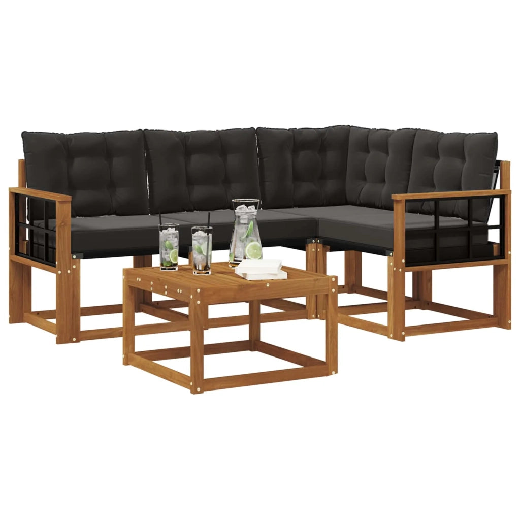 Set di divani da esterno con cuscino 5 pcs Naturale e Nero