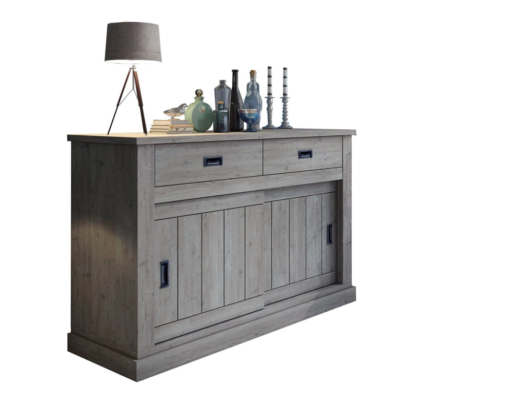 Madia Lupara, Credenza 2 Ripiani, 138x50x95h cm Grigio Rovere Grigio