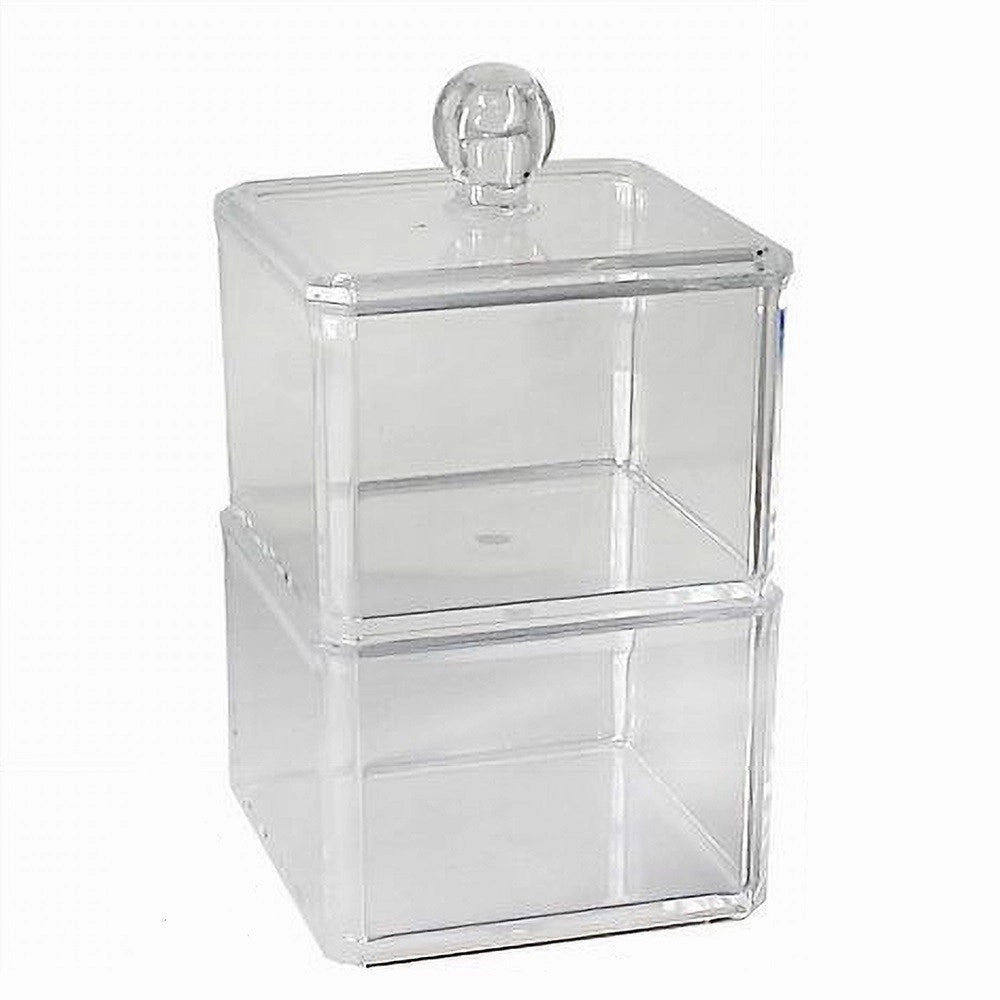 Trade Shop - Contenitore Trasparente Porta Ovatta Cotton Fioc 2 Piani Organizer Bagno 10242 -