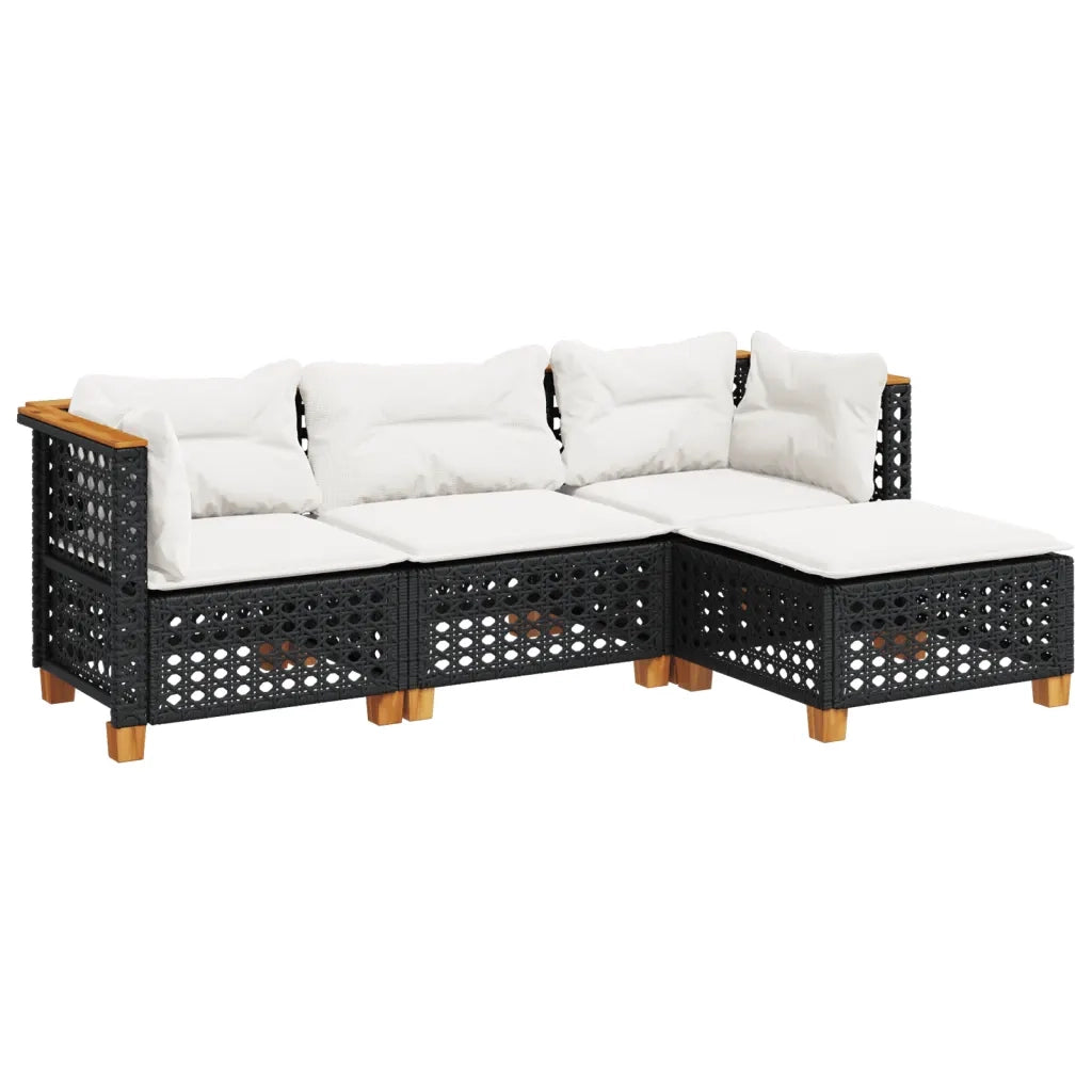 Set Divani da Giardino 4 pz | Set Salotto da Giardino con Cuscini Nero in Polyrattan