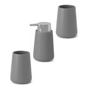 Set accessori bagno in ceramica grigia con dispenser sapone e due portaspazzolini Sidney