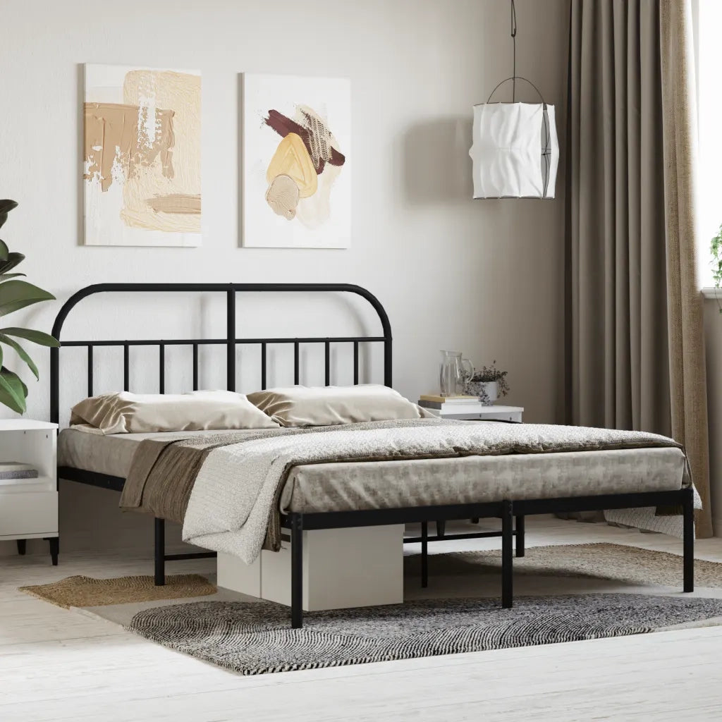 Giroletto con Testiera-Struttura Letto con testiera in Metallo Nero 140x190 cm 592354
