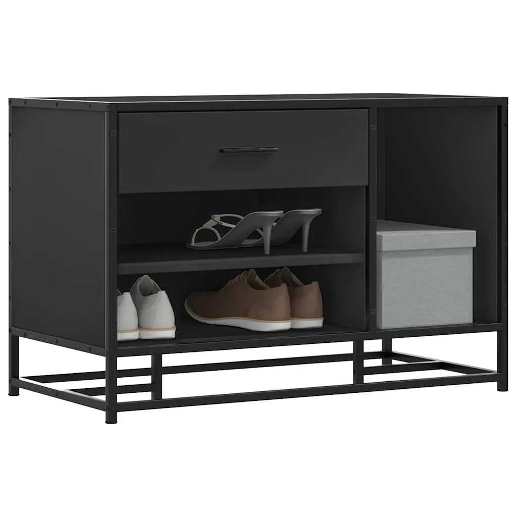 Panca Portaoggetti-Sgabello-Panca con Contenitore Nera 80x40x53,5 cm Multistrato e Metallo